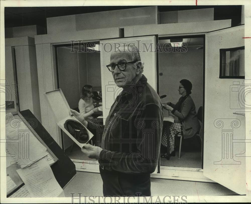 1974 Press Photo Robert G. Levy with Reel of Tape-Recorded Book - Historic Images