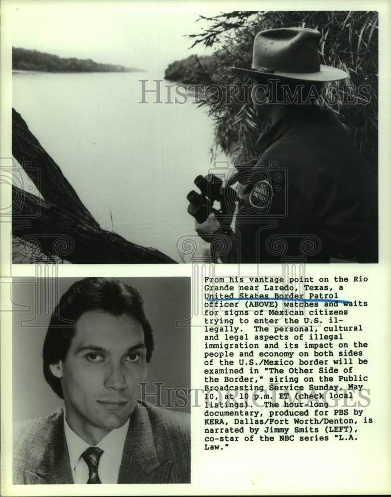 1987 A US Border Patrol officer and Jimmy Smits, both in PBS special - Historic Images