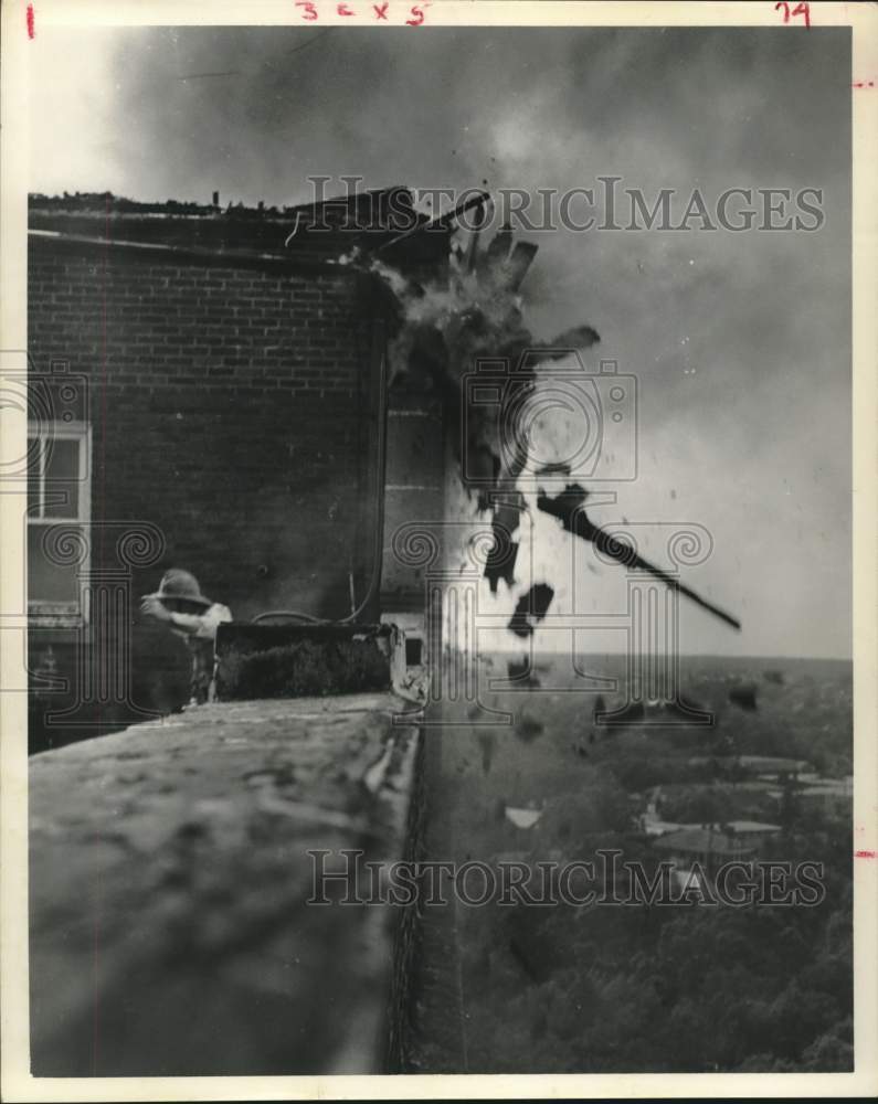 1962 Roof of Utility House Atop Warwick Hotel Collapses, Houston, TX-Historic Images