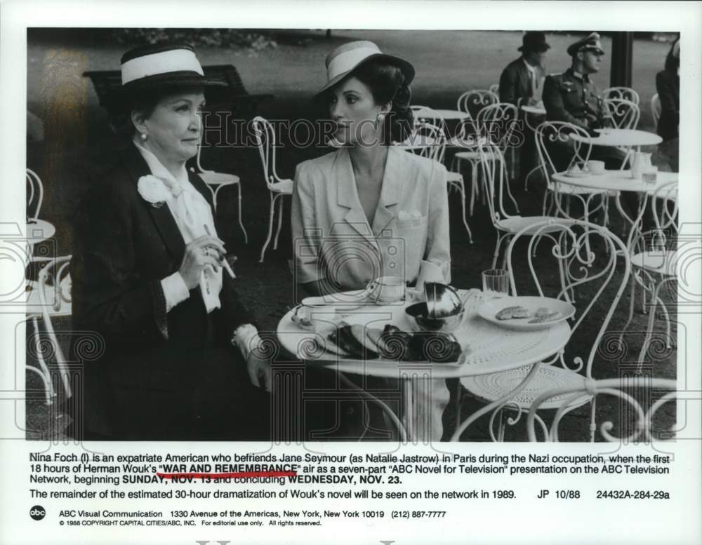 1988 Press Photo Nina Foch and Jane Seymour in Scene From "War and Remembrance" - Historic Images