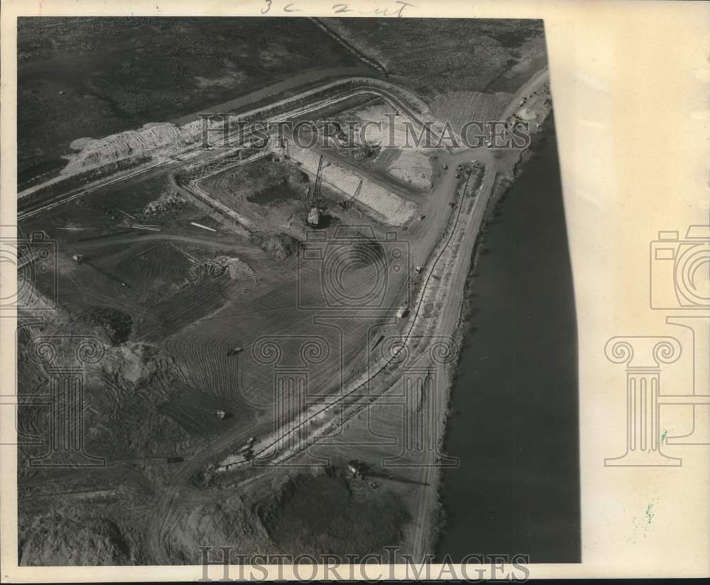 1970 Aerial View Shows Lock Construction at Wallisville Dam in Texas - Historic Images