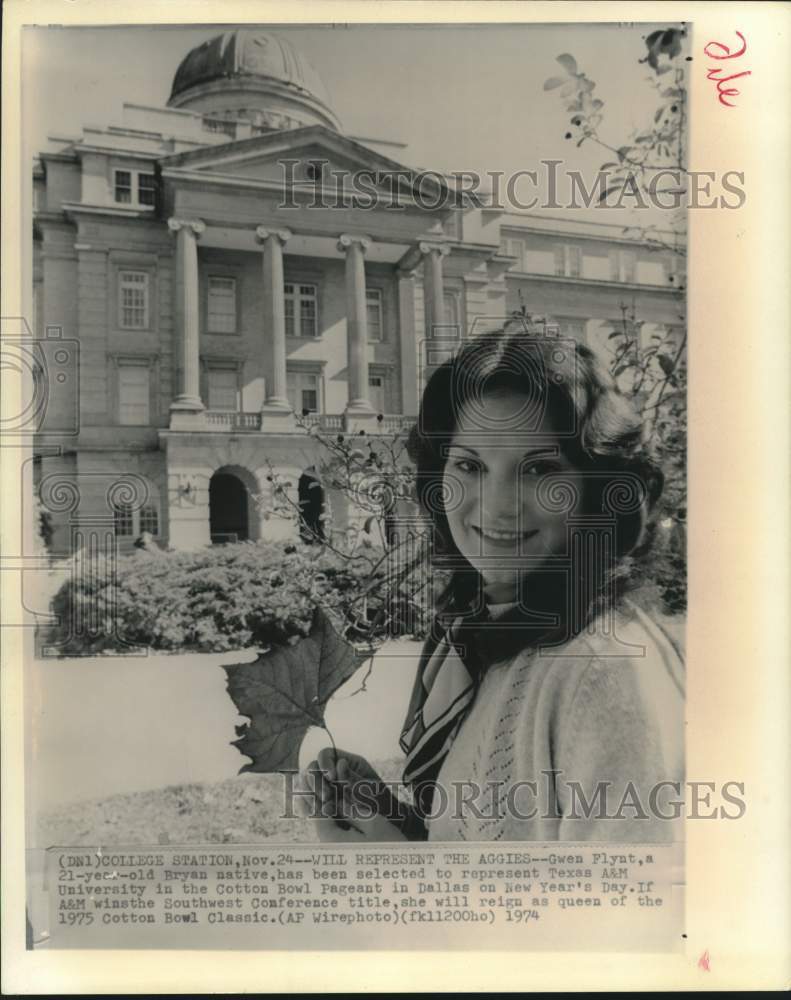 1974 Press Photo Gwen Flynt selected - Texas A&amp;M in Cotton Bowl Pageant - Historic Images