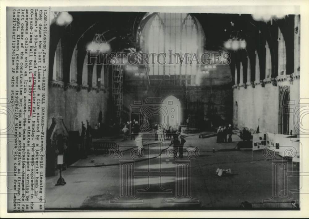 1974 Firemen inside Westminster Hall after terrorist bombing - Historic Images