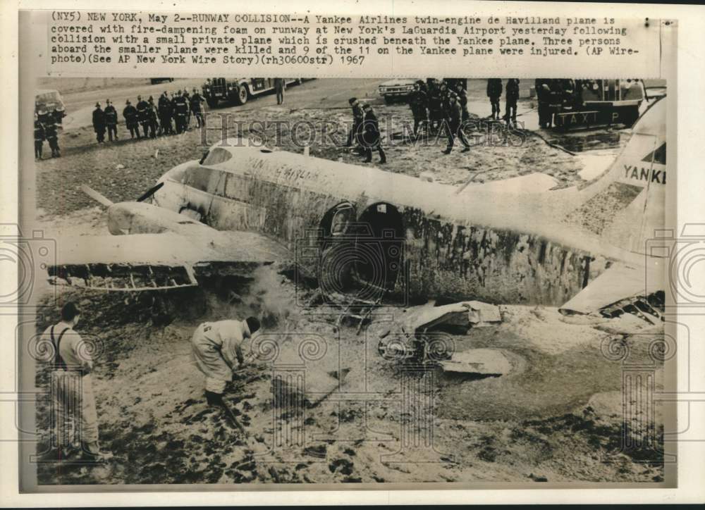 1967 Press Photo Crashed planes coated with foam at New York's LaGuardia Airport - Historic Images