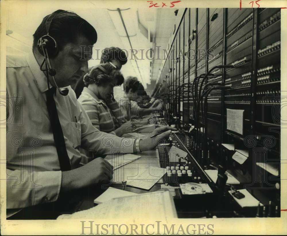 1968 Jon Lawrence on Southwestern Bell switchboard during strike, TX-Historic Images