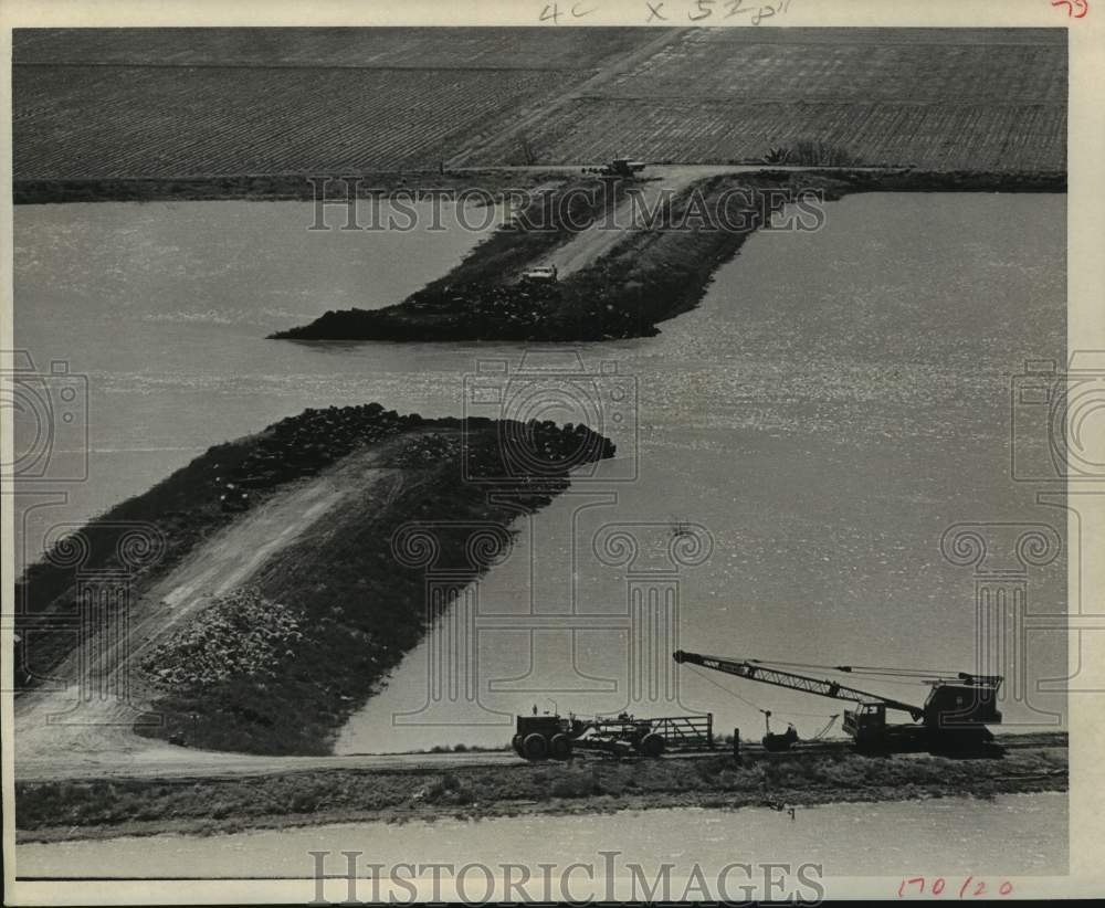 1967 Press Photo Aerial View of Broken Levee Causing Flooding in Harlingen Texas - Historic Images