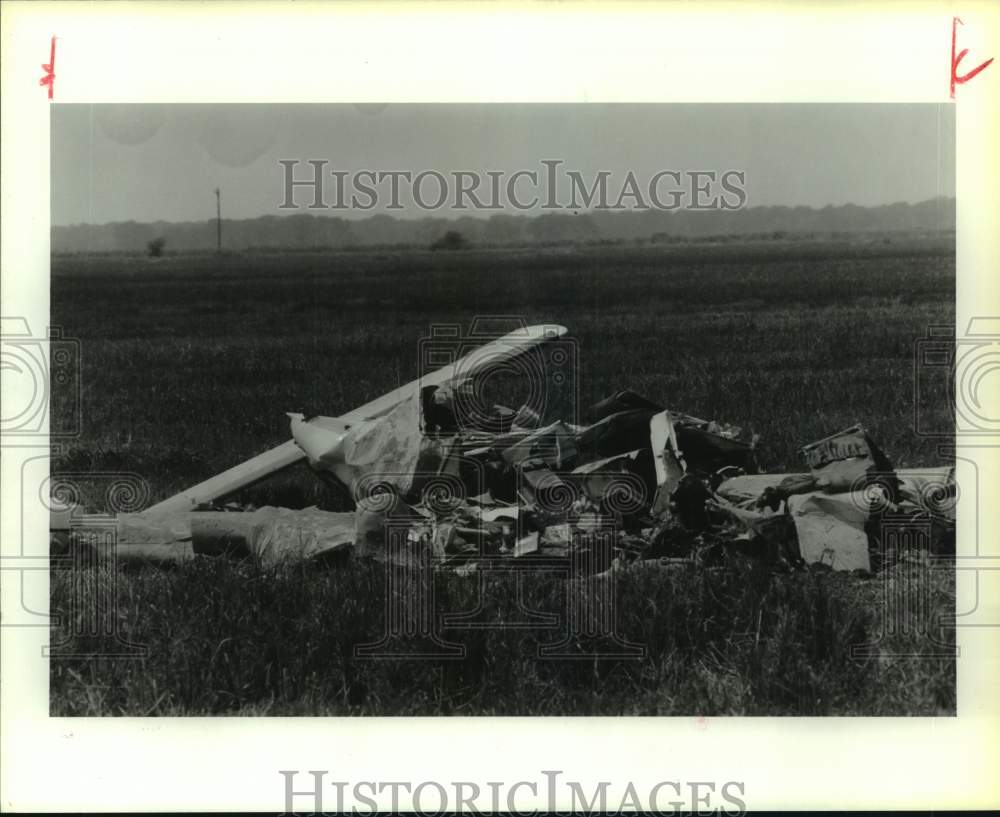 1987 Press Photo Twin-Engine Piper Seneca Plane Wreckage Found in Wharton County - Historic Images