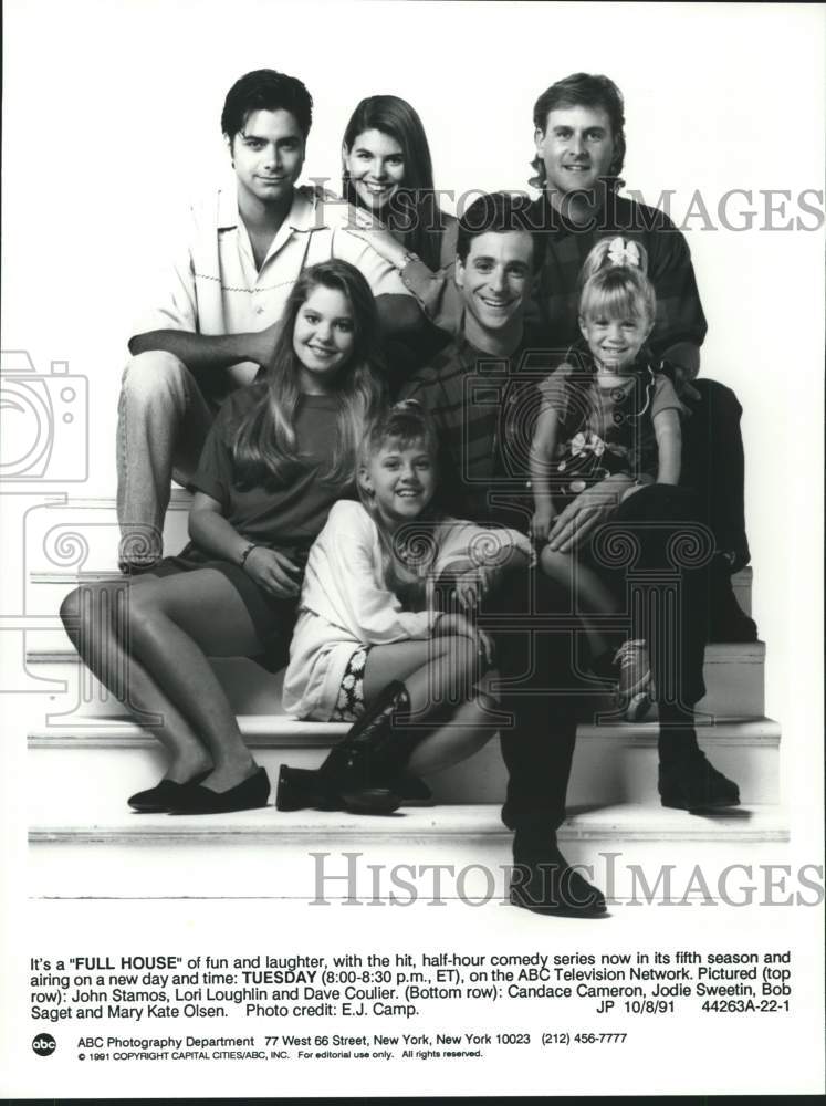 1991 Press Photo Cast of Full House TV sitcom - season 5 - Historic Images