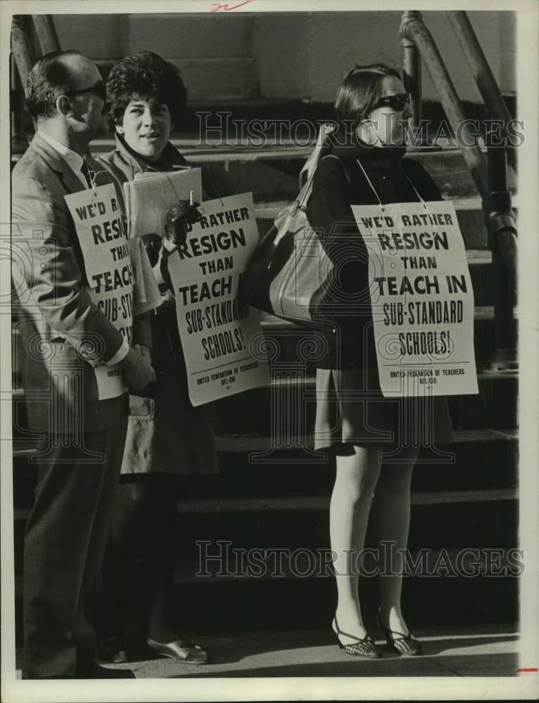 1967 United Federation of Teachers Stand with Signs and Picket-Historic Images