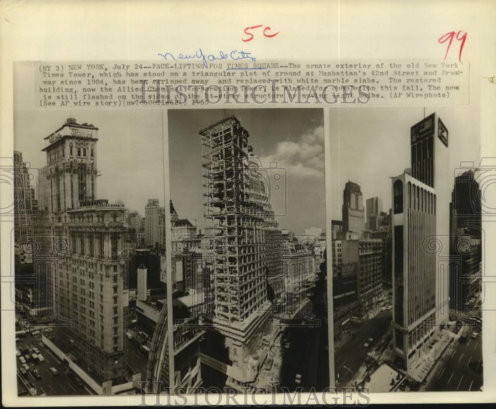 1965 Press Photo Times Square tower - before, during &amp; after restoration - Historic Images