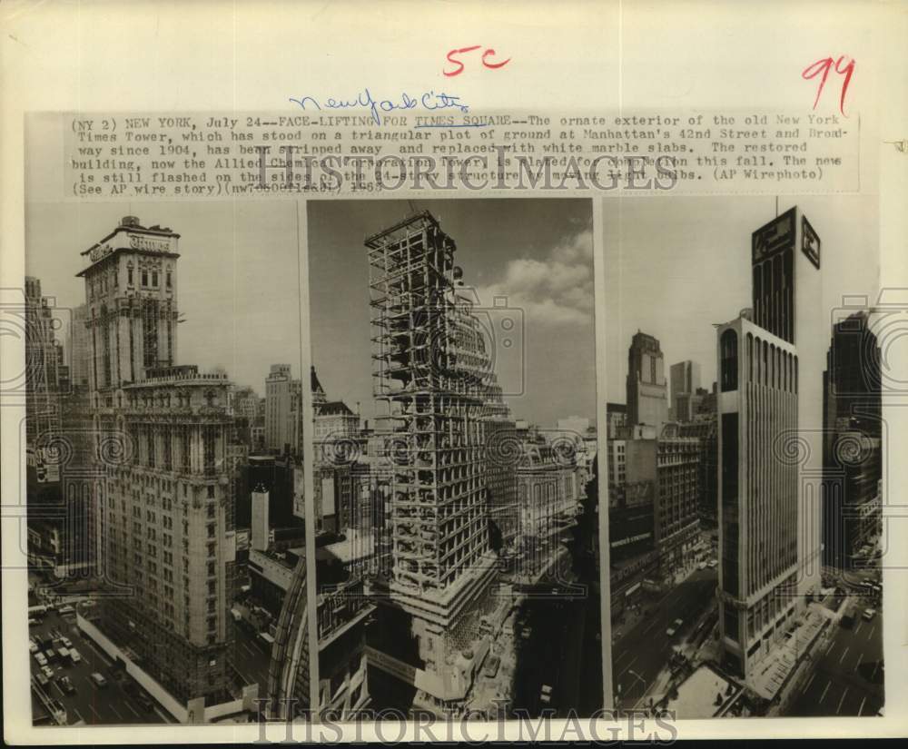 1965 Press Photo Times Square tower - before, during & after restoration - Historic Images