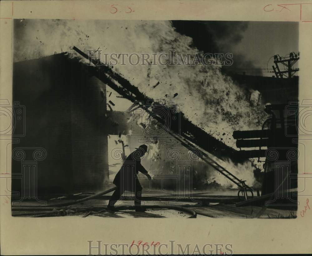 1969 Fireman Runs as Apartment Bldg Crumbles, S. Gessner, Houston TX-Historic Images