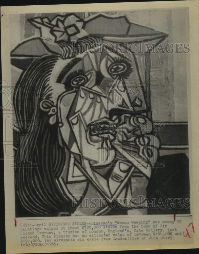 1969 Press Photo Picasso&#39;s &quot;Woman Weeping&quot; among those stolen in London - Historic Images