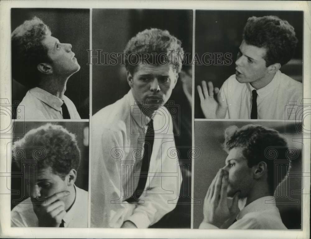 1958 Press Photo Faces of Pianist Van Cliburn during recording session playback - Historic Images