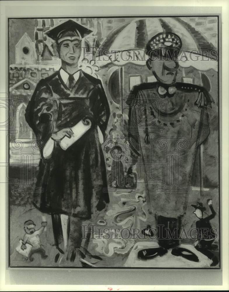 1986 Press Photo William Wegman painting titled "El Swazo Graduation" - Historic Images