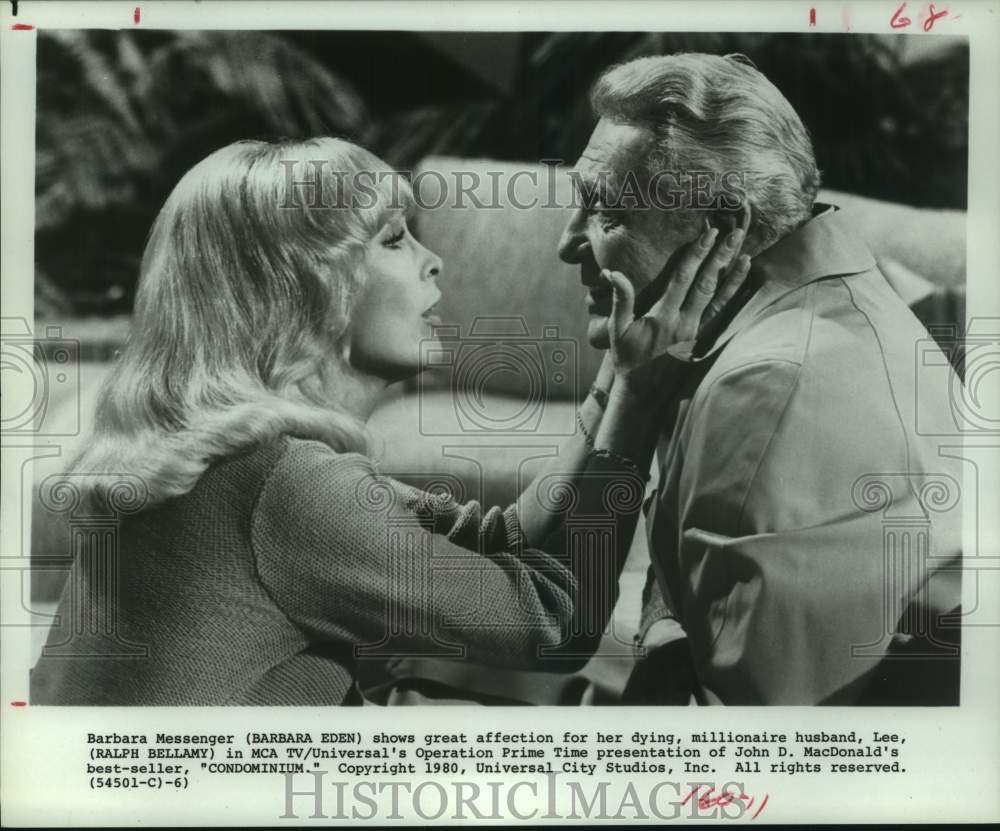 1980 Press Photo Actress Barbara Eden and Ralph Bellamy in "Condominium" - Historic Images