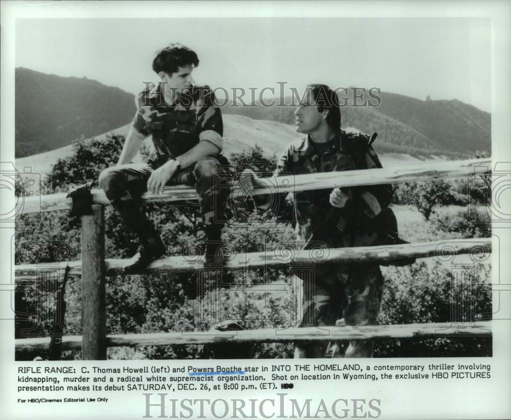 1988 Press Photo C. Thomas Howell and Powers Boothe in "Into The Homeland" - Historic Images