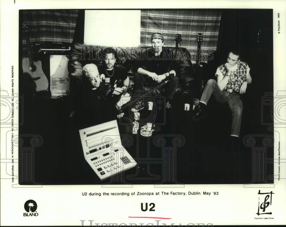 1993 Press Photo U2 During Recording of Zooropa at The Factory, Dublin- Historic Images