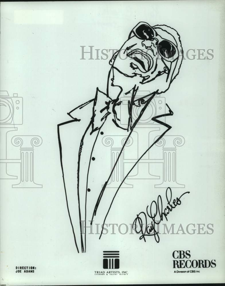 1986 Press Photo Outline drawing of Ray Charles, Singer - Historic Images