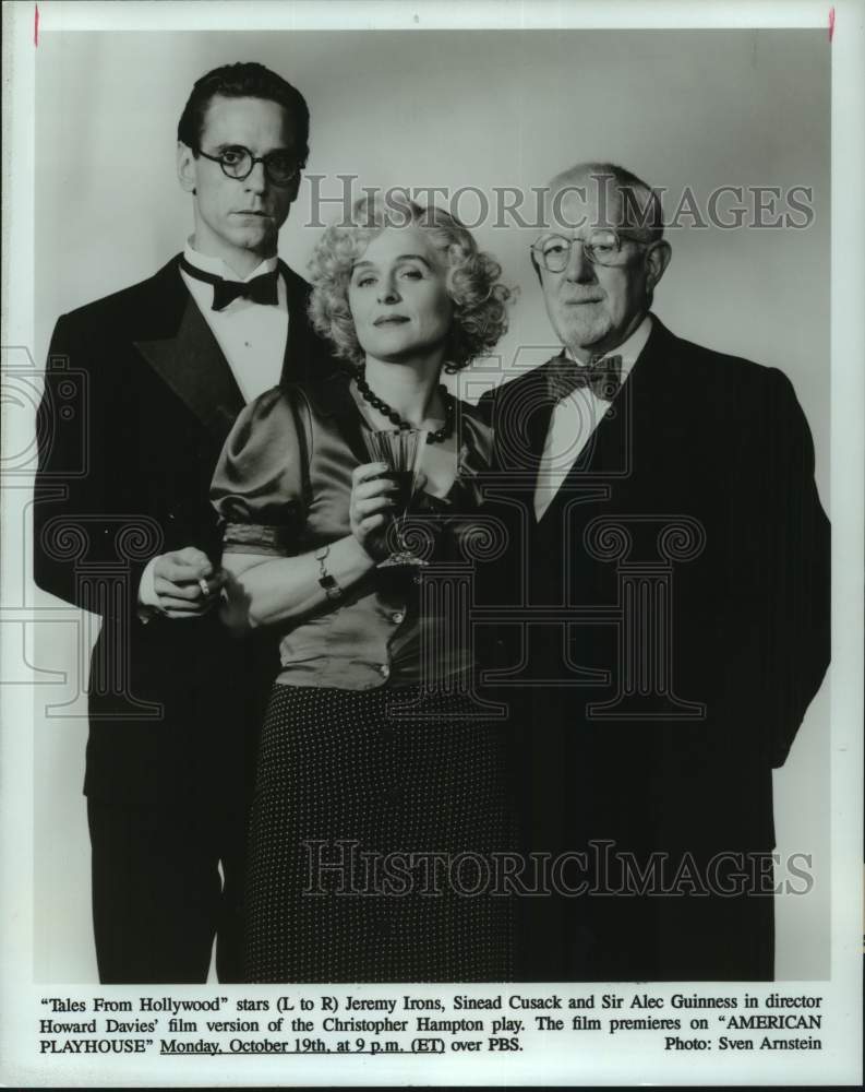 1992 Press Photo Jeremy Irons, Sinead Cusak, Alec Guinness: Tales From Hollywood - Historic Images