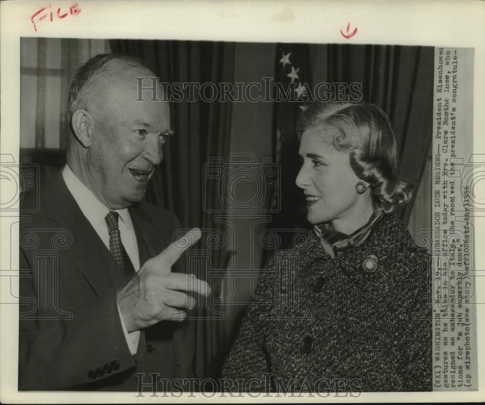 1956 President Eisenhower accepts Clare Boothe Luce resignation-Historic Images