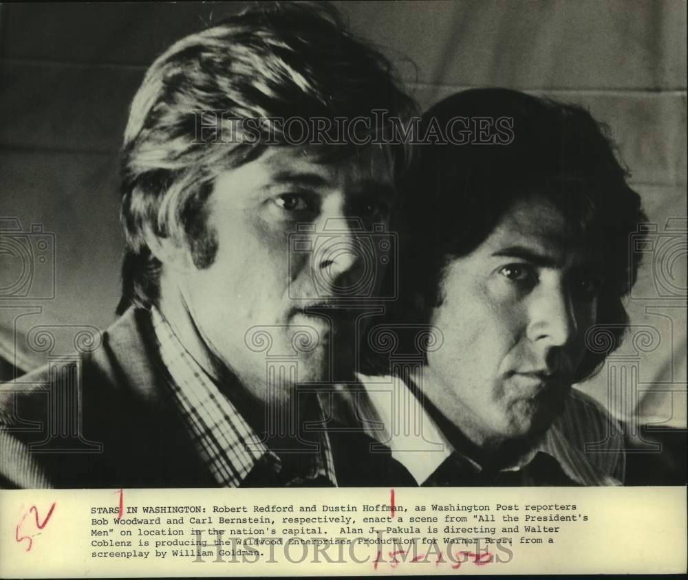 1976 Press Photo Robert Redford, Dustin Hoffman - &quot;All the President&#39;s Men&quot; - Historic Images