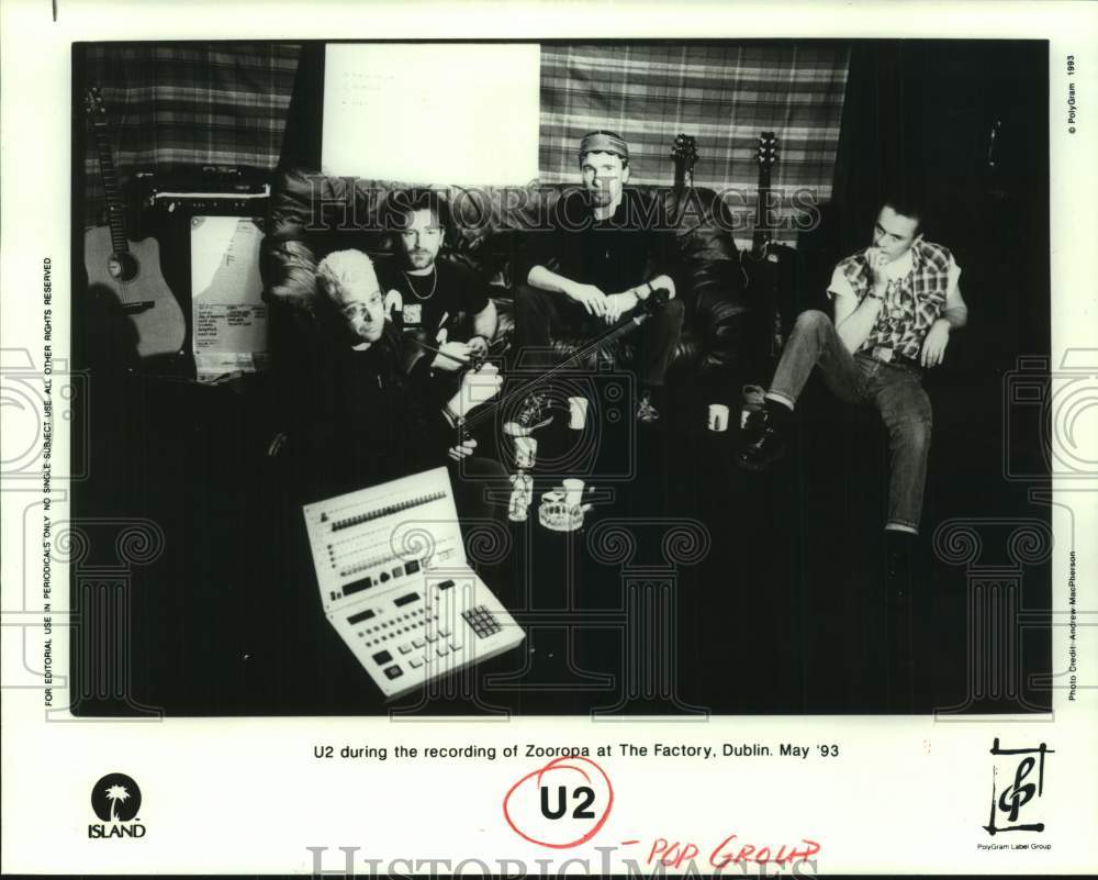 1993 Press Photo U2 during Zooropa recording at The Factory in Dublin- Historic Images