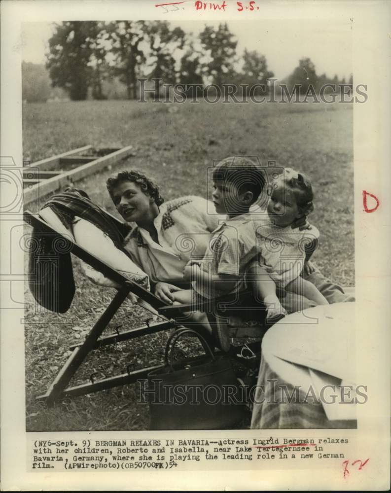 1954 Actress Ingrid Bergman with children in Bavaria, Germany-Historic Images