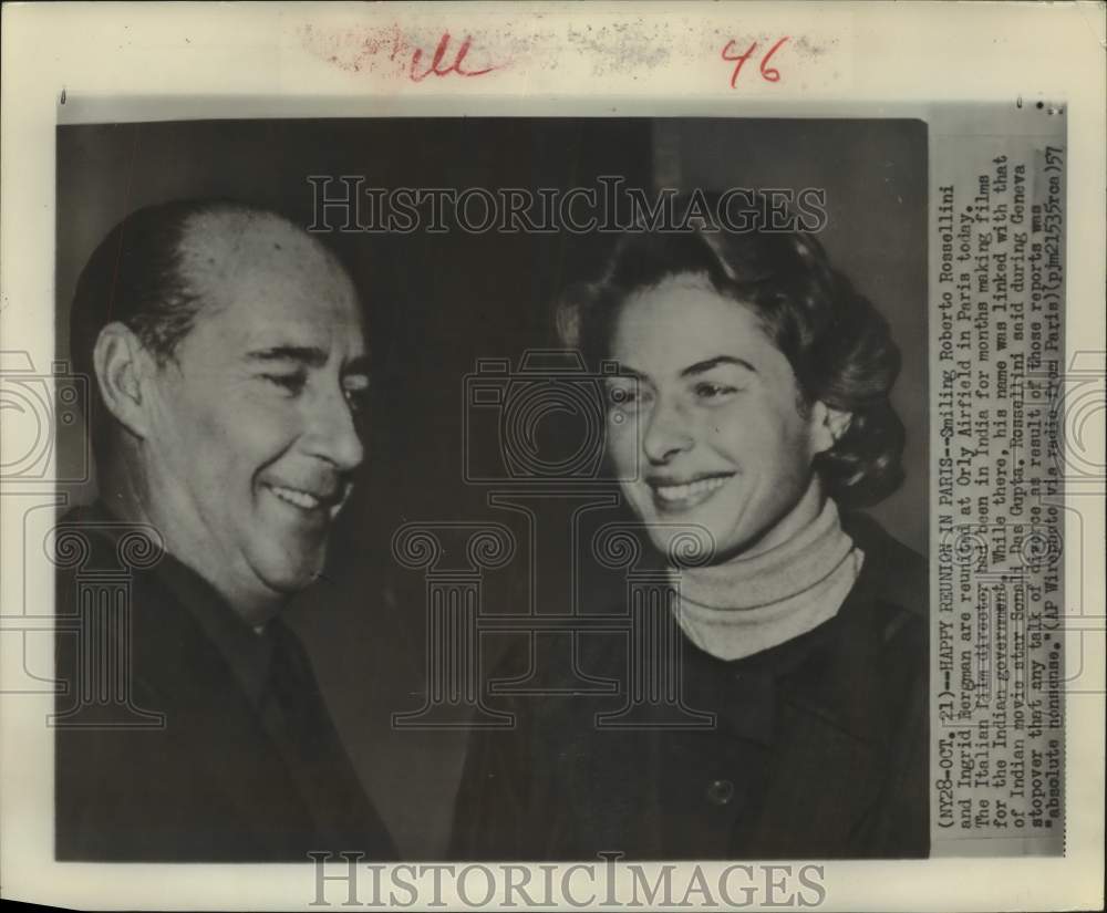 1957 Press Photo Roberto Rosselini and Ingrid Bergman at Orly Airfield, Paris - Historic Images