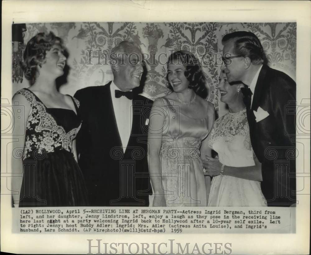 1959 Press Photo Ingrid Bergman welcomed back to Hollywood at party - Historic Images