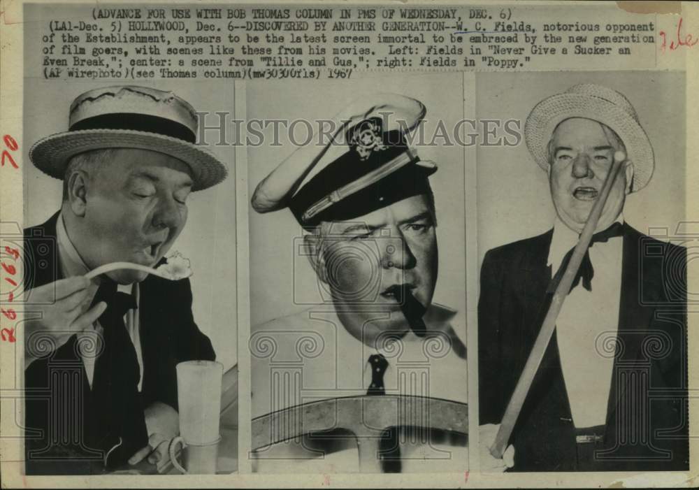 1967 Press Photo Actor W. C. Fields in scenes from three of his movies - Historic Images