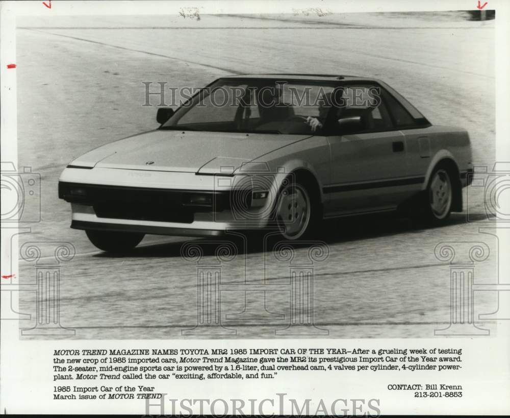 1986 Press Photo Motor Trend Magazine names Toyota MR2 Import Car of the Year- Historic Images