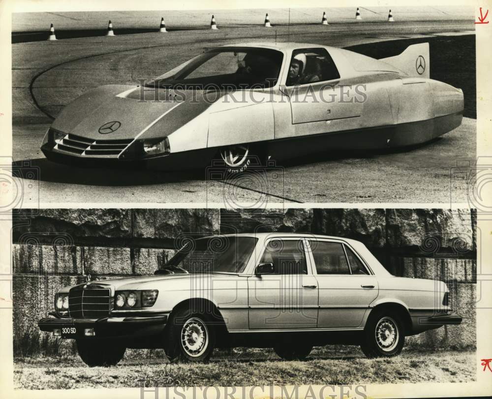 1980 Press Photo Two very different models of Mercedes-Benz automobiles - Historic Images