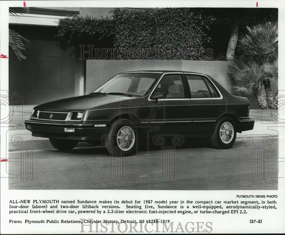 1986 Press Photo The Plymouth Sundance seats five and is aerodynamically-styled - Historic Images