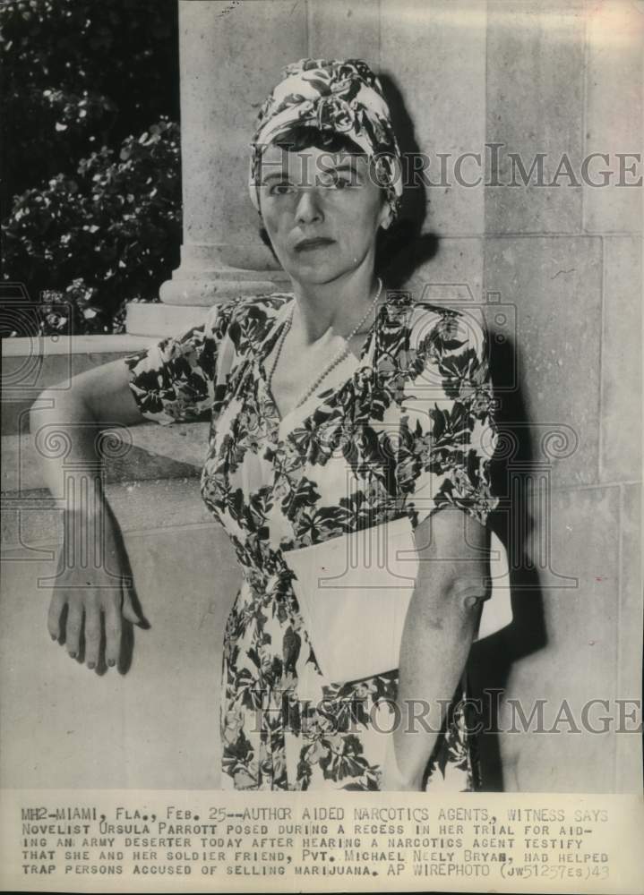 1943 Press Photo Novelist Ursula Parrott at Miami trial for aiding a deserter- Historic Images