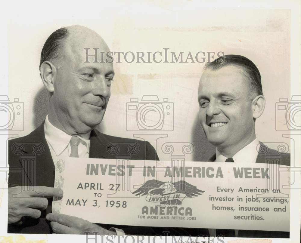 1958 Press Photo Henry H. Mudd with Roger Stotler of Invest In America Week- Historic Images