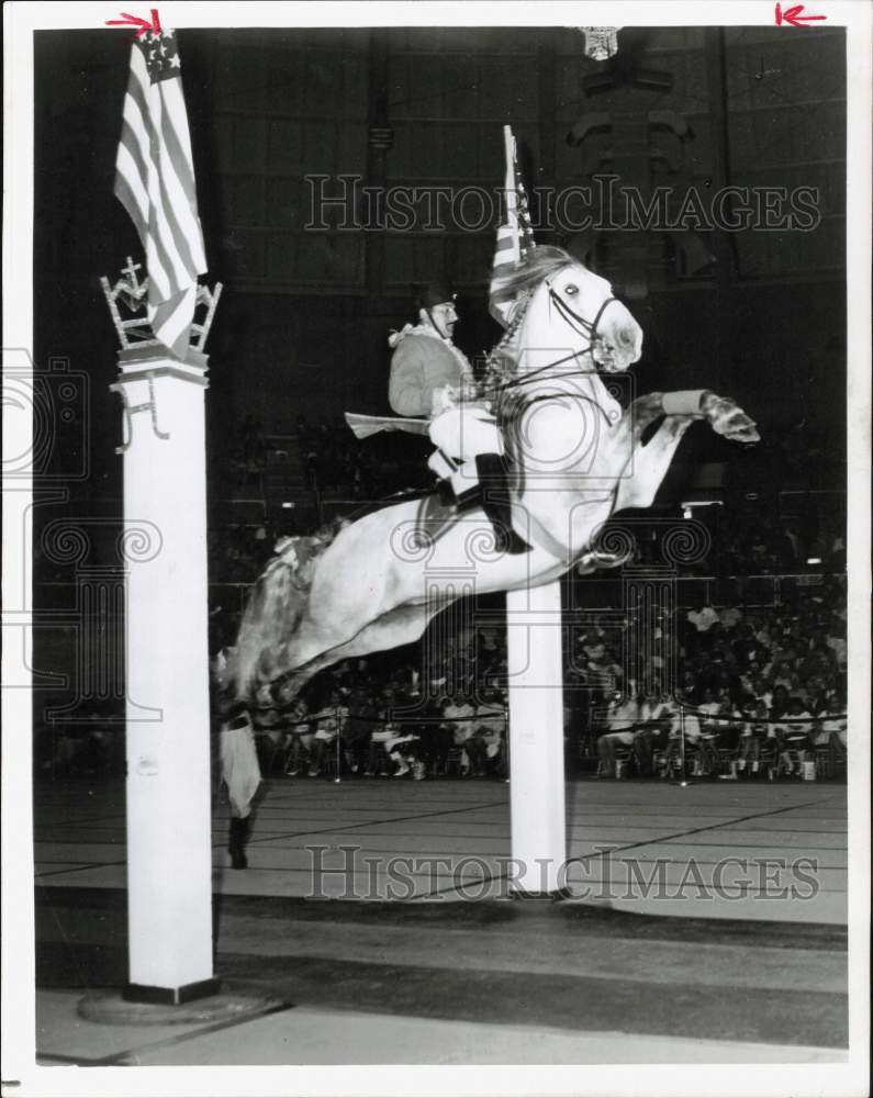 1970 Press Photo Royal Lipizzan Stallion Jumps for Show at Sam Houston Coliseum- Historic Images