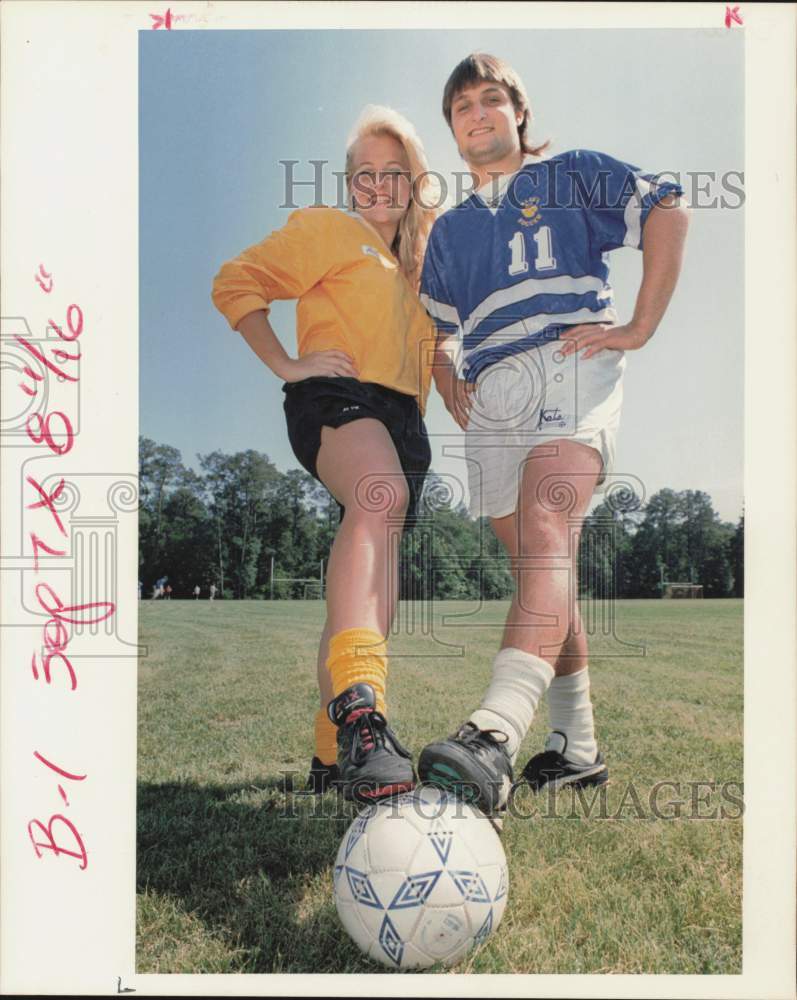 1989 Press Photo Post soccer players of year Kristi Spears and Brian Lewis.- Historic Images
