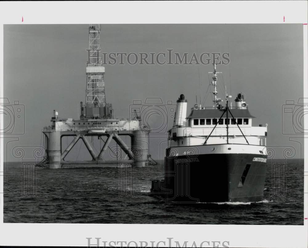 1978 Press Photo Zapata Marine Service Tug Hauls Drilling Rig New Era - Historic Images