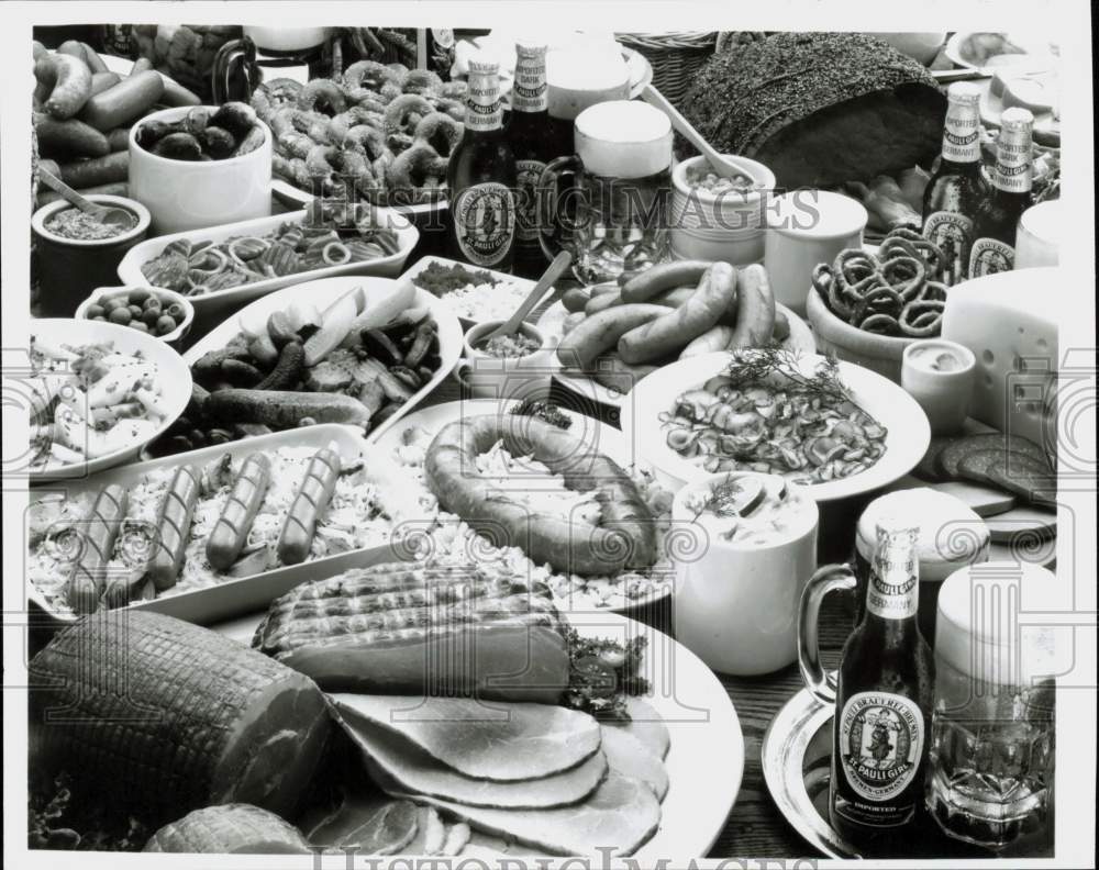 Press Photo Display of assorted German foods for Oktoberfest - hpa70992- Historic Images