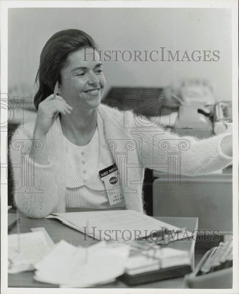 1965 Press Photo Anne Morrissy, ABC-TV Associate Producer, works at desk.- Historic Images
