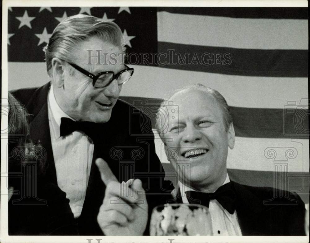 1975 Press Photo Vice President Nelson Rockefeller and President Ford laughing.- Historic Images