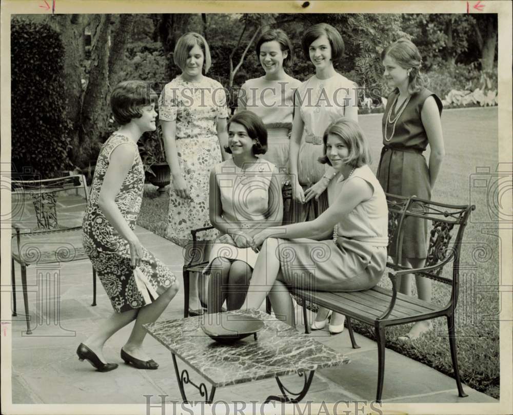 1965 Press Photo Marian Strange poses with Bolero members. - hpa82607- Historic Images