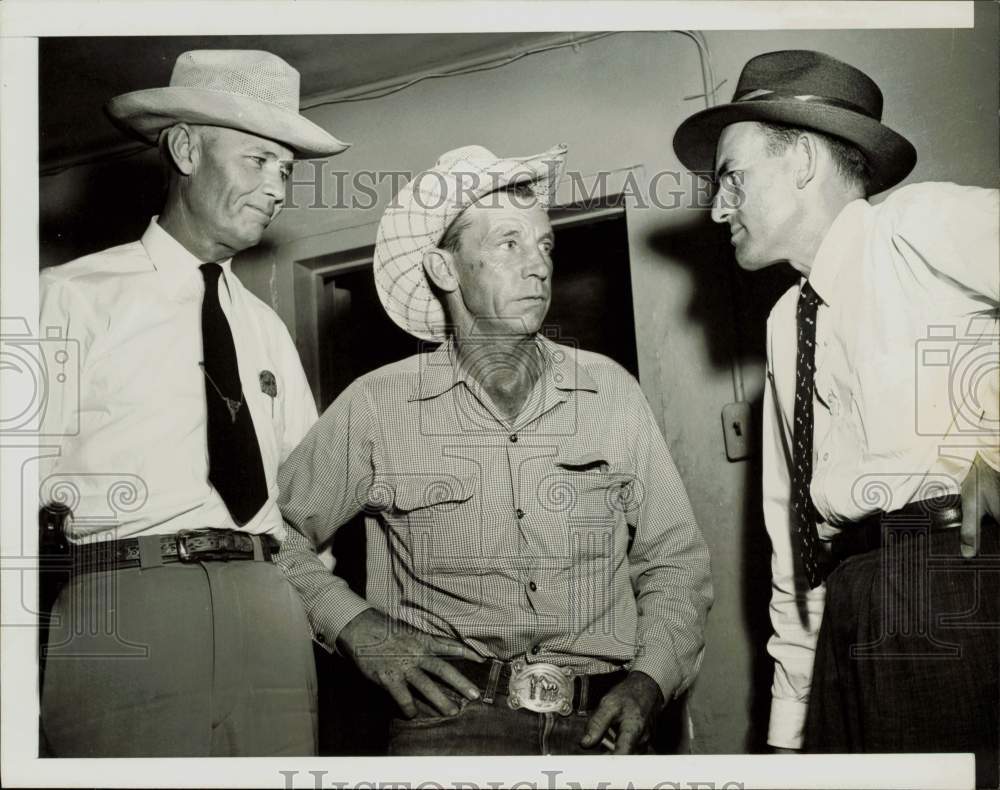 1955 Press Photo Raymond McGowan questioned by officials in double slaying.- Historic Images