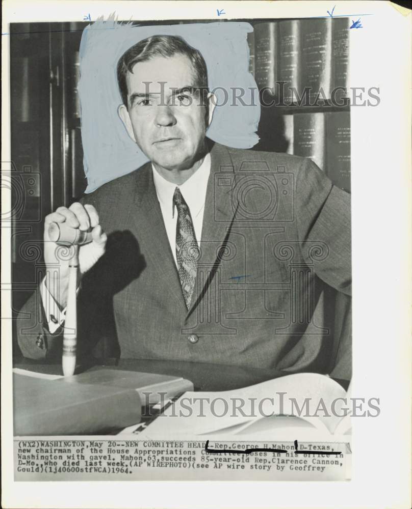 1964 Press Photo Representative George Mahon in his Washington office with gavel- Historic Images