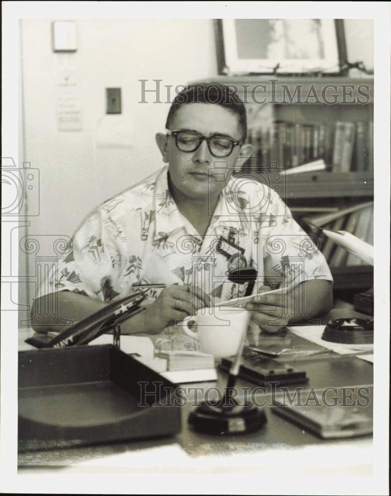 1956 Press Photo George Stine, scientist and writer, works at desk. - hpa85453- Historic Images