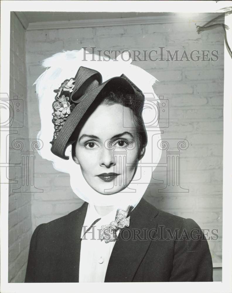 1955 Press Photo Woman models hat. - hpa85489- Historic Images