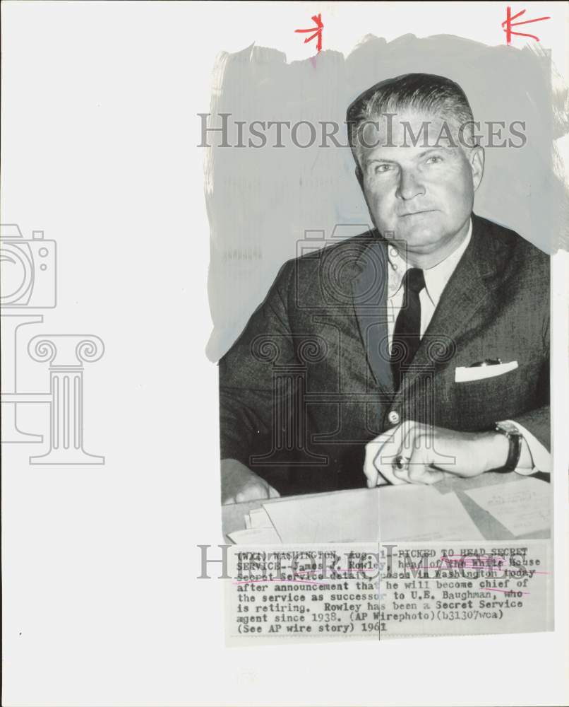 1961 Press Photo James J. Rowley, head of White House Secret Service - hpa85937- Historic Images