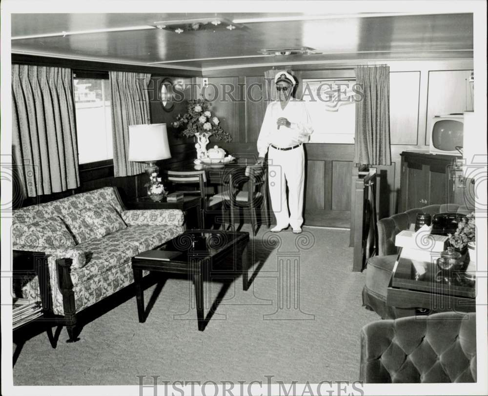1965 Press Photo Homer Moore, retired rice farmer aboard his yacht - hpa93942- Historic Images