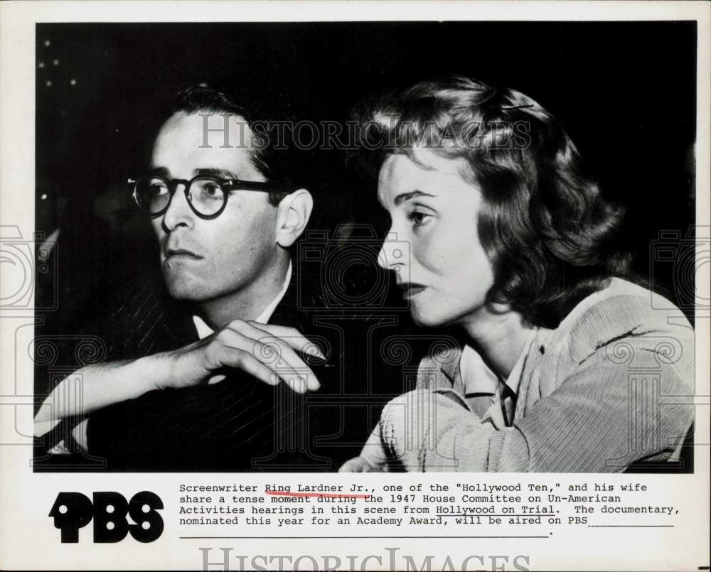 1947 Press Photo Screenwriter Ring Lardner Jr. and wife on &quot;Hollywood on Trial.&quot;- Historic Images